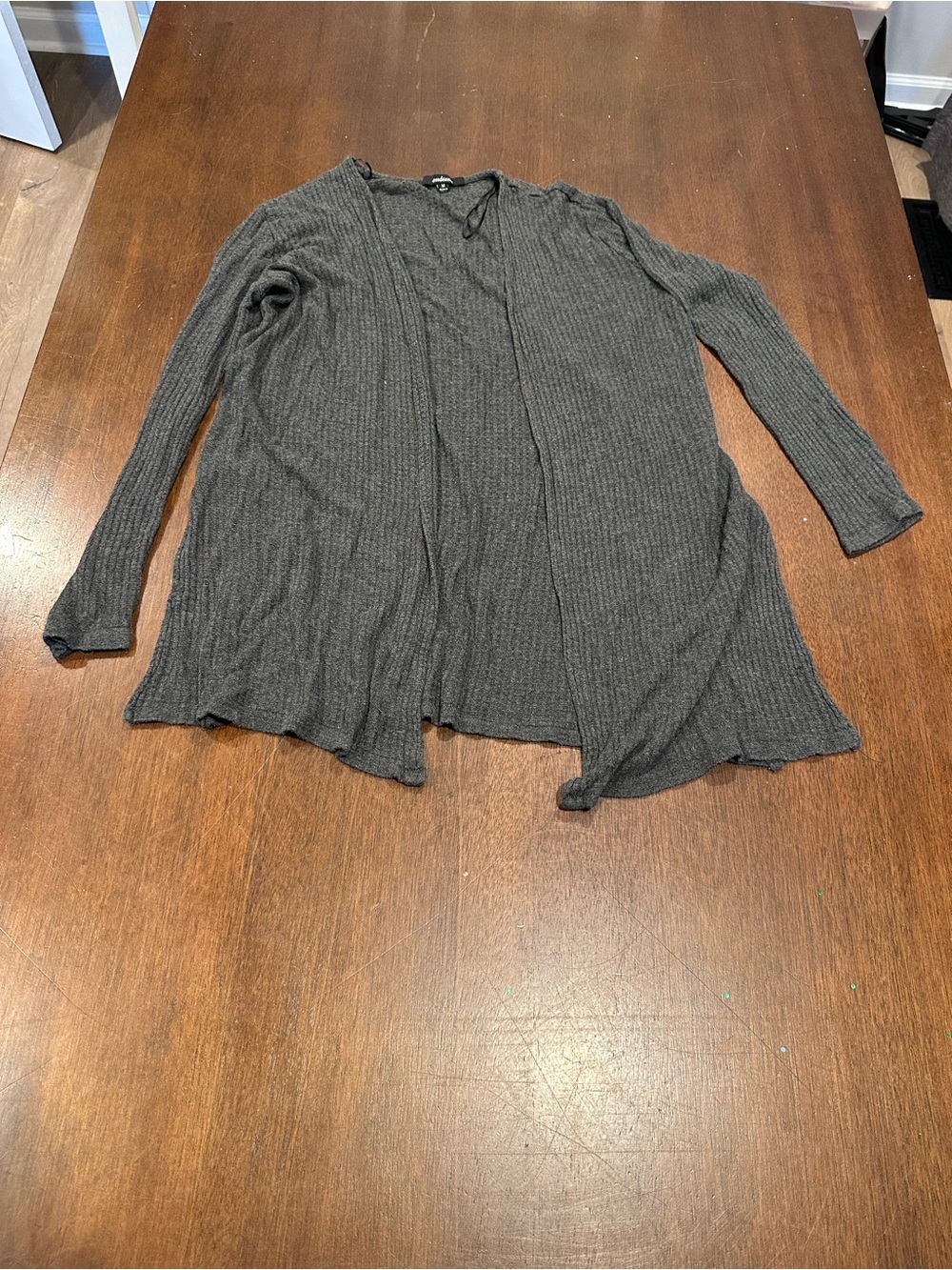 Ambiance Open-Front Ribbed Cardigan in Charcoal Gray